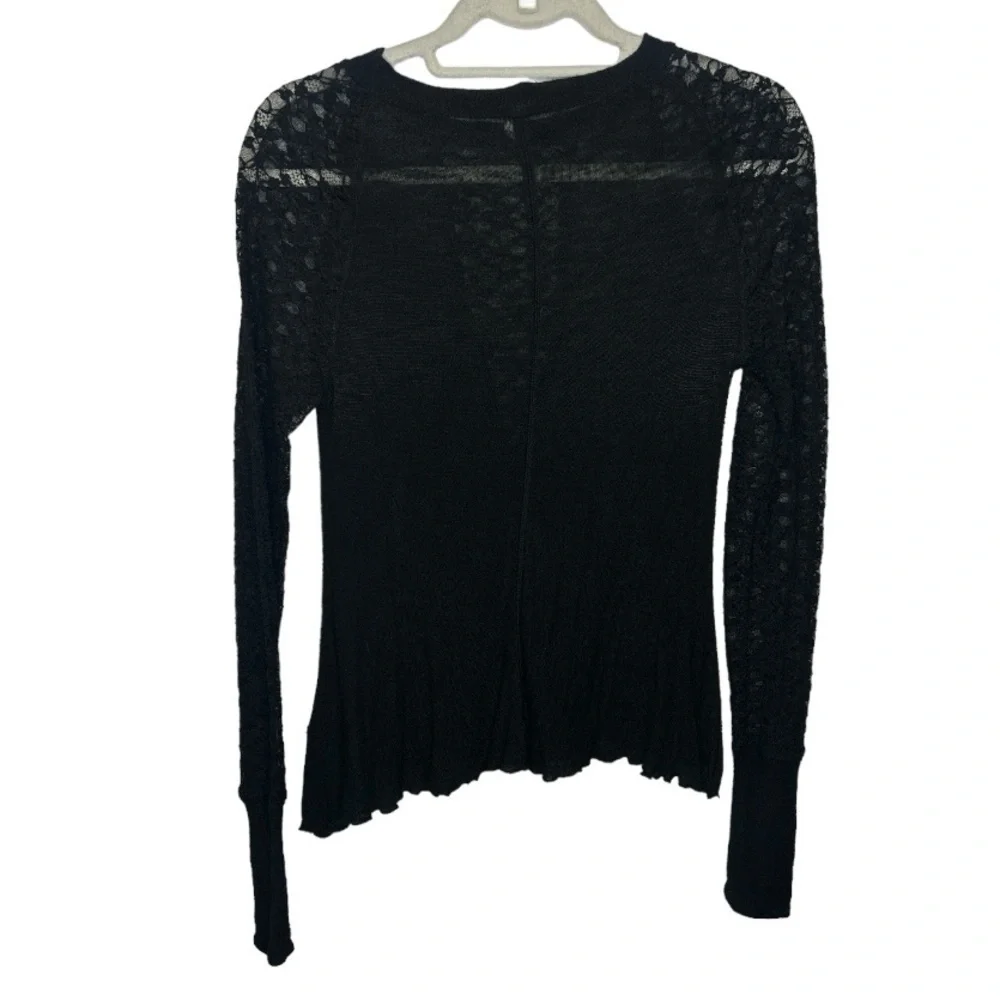 Free People No Limits High Sheer Lace Long sleeve Top Black Size Small